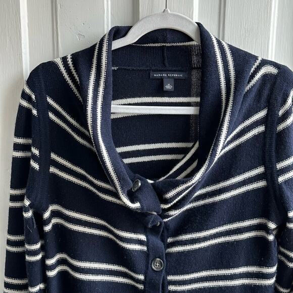 Banana Republic Fold-Over Collar Striped Cardigan Sweater Lambswool Cashmere - Picture 3 of 8